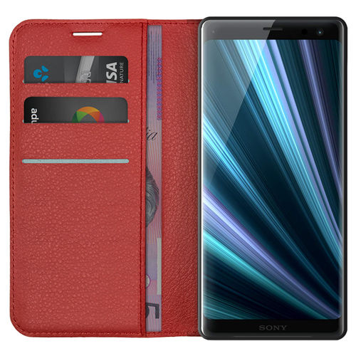 Leather Wallet Case & Card Holder Pouch for Sony Xperia XZ3 - Red